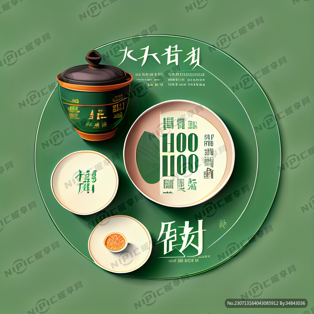写卓字 潮汕元素 绿色背景
