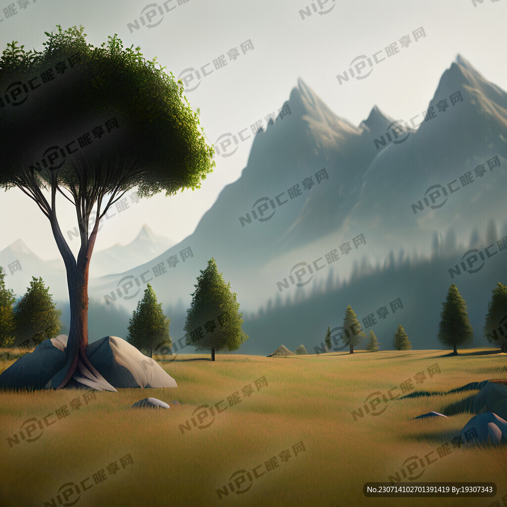 3d风格 户外场景 有树木