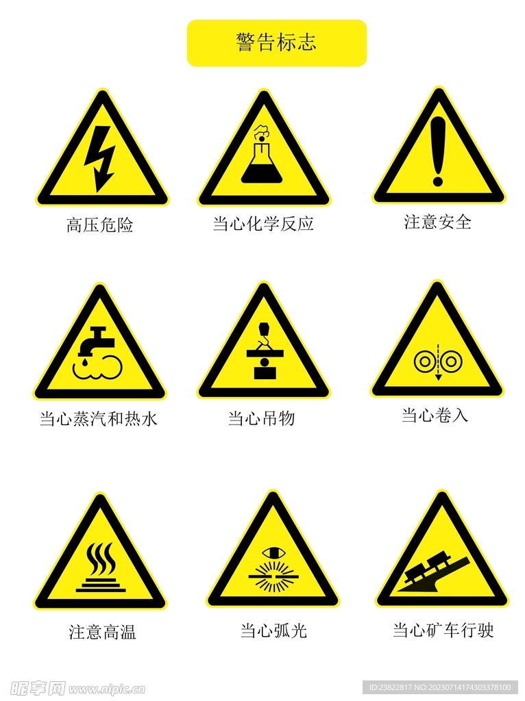 黄色警告标志矢量图