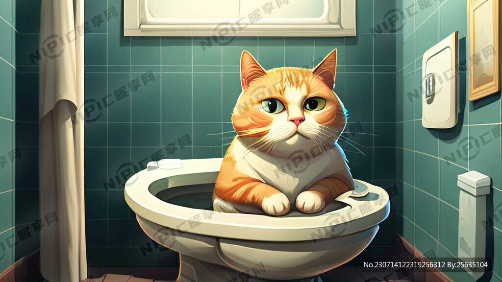 坐在厕所上的猫