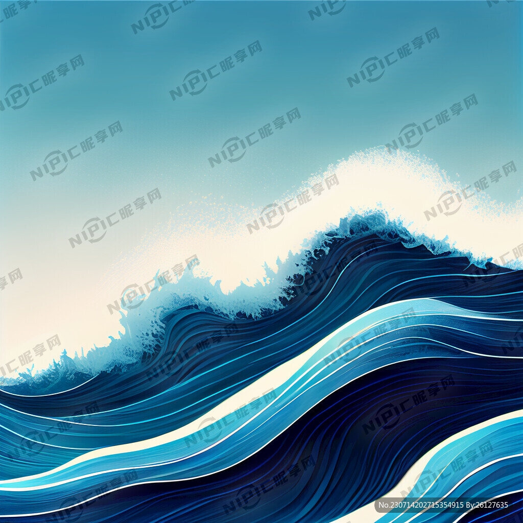 蓝色线条的飘逸质感海浪