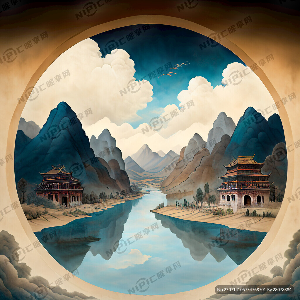飞天敦煌古色古香山川河流建筑祥