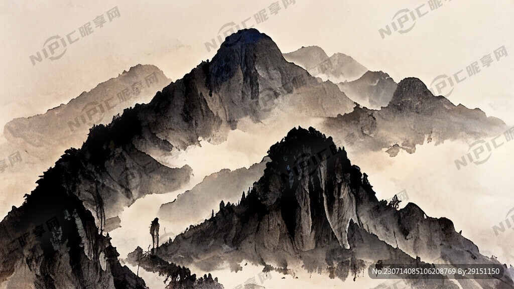 山谷 中国风 中国画 山水