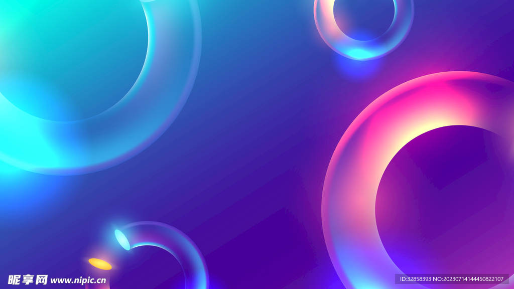 3d炫彩玻璃圆环气泡几何背景
