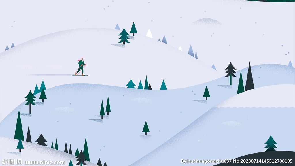 雪山滑雪风格插画风格背景