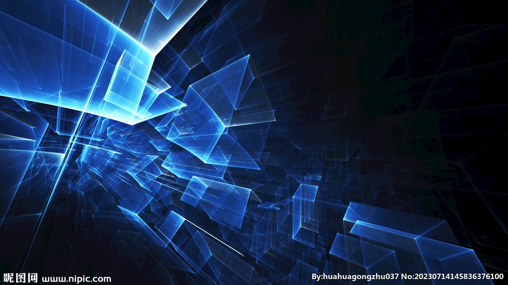 蓝色3d发光光线抽象科技背景