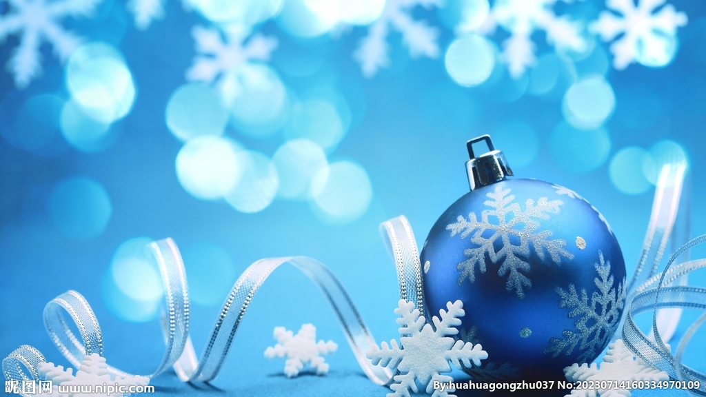 圣诞节蓝色装饰球铃铛节日背景