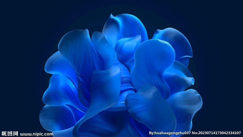 蓝色抽象拉丝3D立体花朵渐变