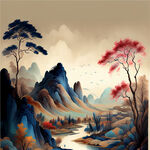 福，禄，寿，禧，财，中国传统文化，色彩明亮，手绘插画