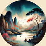 福，禄，寿，禧，财，中国传统文化，色彩明亮，手绘插画