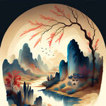 福，禄，寿，禧，财，中国传统文化，色彩明亮，手绘插画