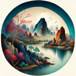 福，禄，寿，禧，财，中国传统文化，色彩明亮，手绘插画