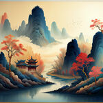 福，禄，寿，喜，财，中国传统，色彩明亮，手绘插画