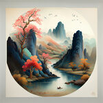 福，禄，寿，喜，财，中国古风，色彩明亮，手绘插画