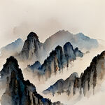 中国古风山水，色彩明亮，古朴，手绘插画
