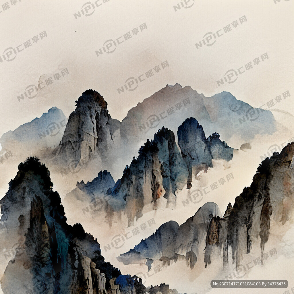 中国古风山水 色彩明亮 古朴