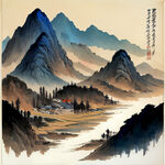 水泊梁山，水浒传，色彩明亮，古朴，手绘插画