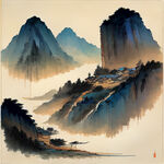 水泊梁山，水浒传，色彩明亮，古朴，手绘插画