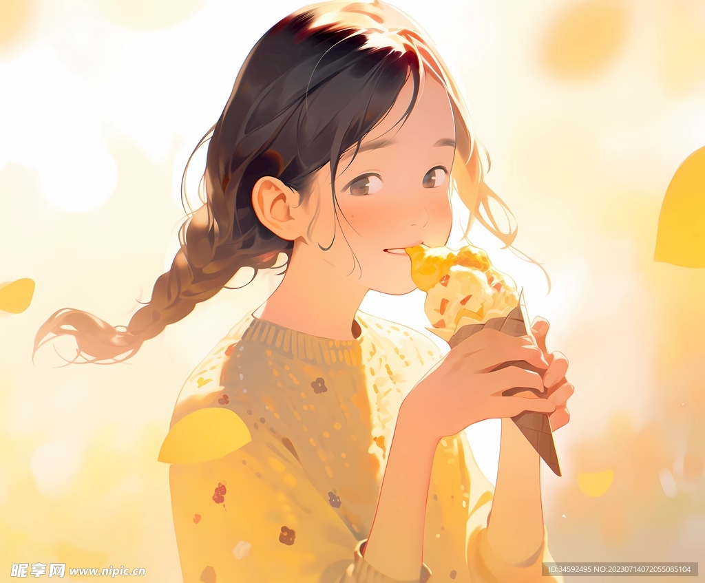 動漫女生吃霜淇淋可愛卡通手繪q版人物頭像, 動漫, 女生, 冰淇淋素材圖案，PSD和PNG圖片免費下載