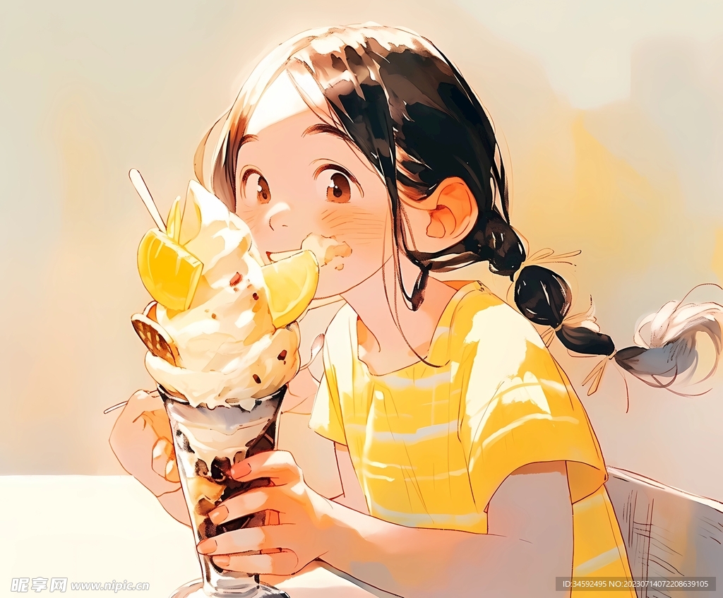 女孩吃冰激凌