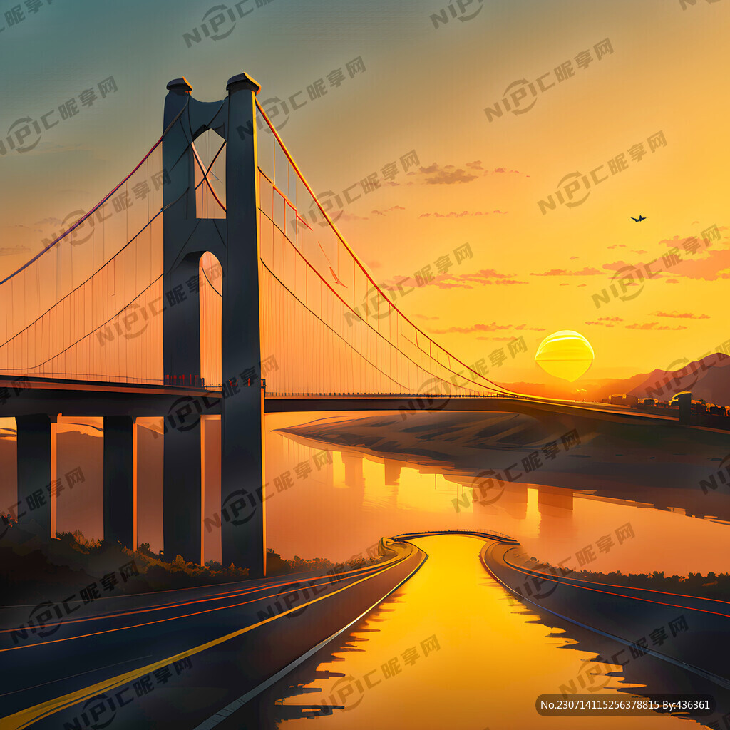 高速公路 悬索桥 夕阳 黄河