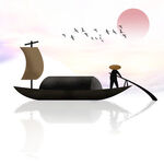 夕阳小船
