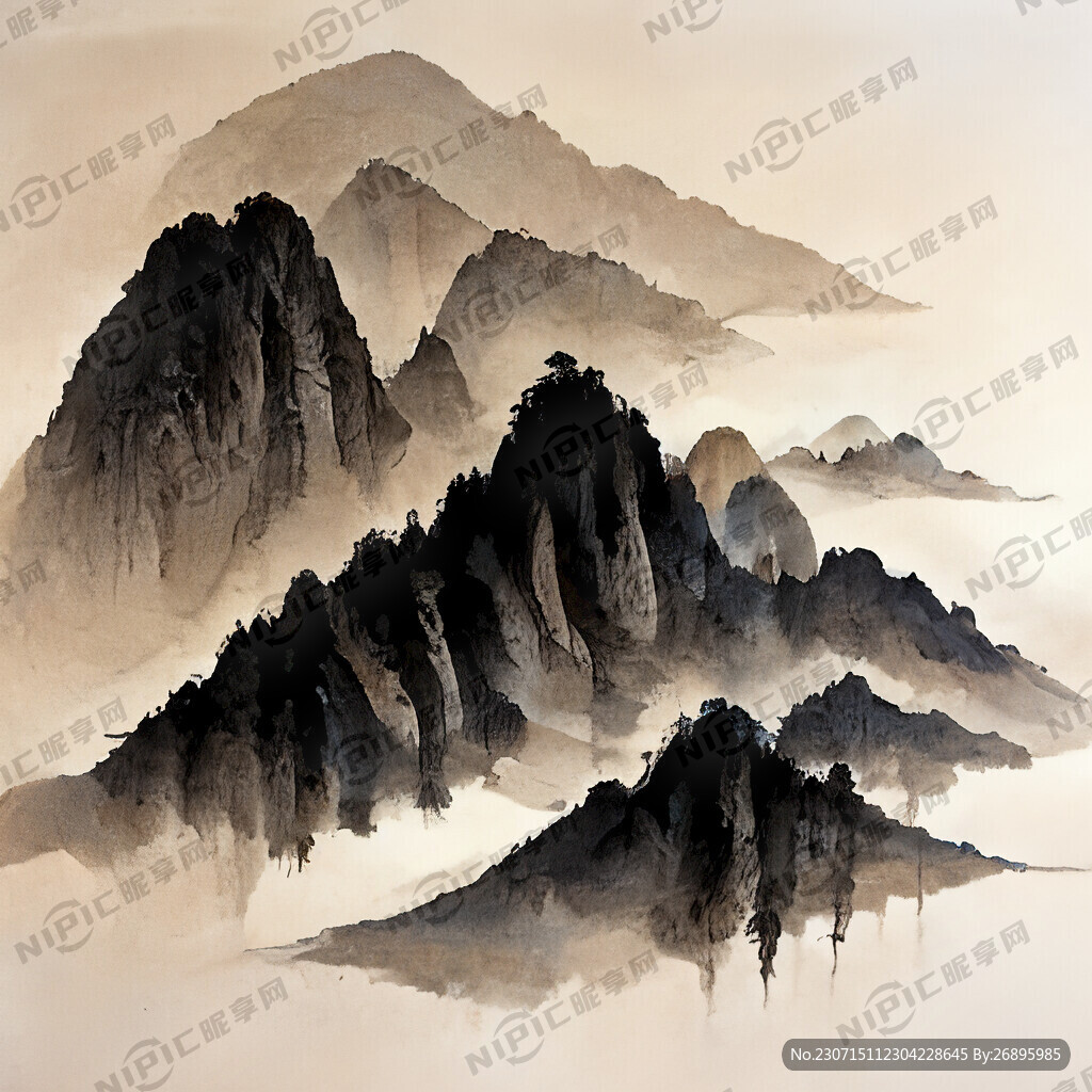 山谷 中国风 中国画 山水