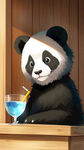 熊猫站立拿一杯水