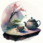 茶，中国风，色彩丰富，明亮，多层次