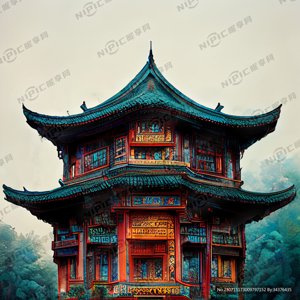 中国古建筑 中国风 色彩丰富