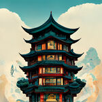 建筑物，民国风，色彩丰富，明亮，多层次