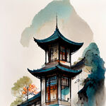 建筑物，民国风，色彩丰富，明亮，多层次