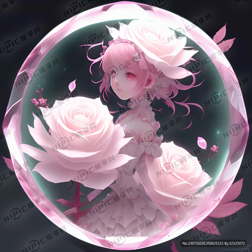 玫瑰花二次元粉白色晶莹剔透