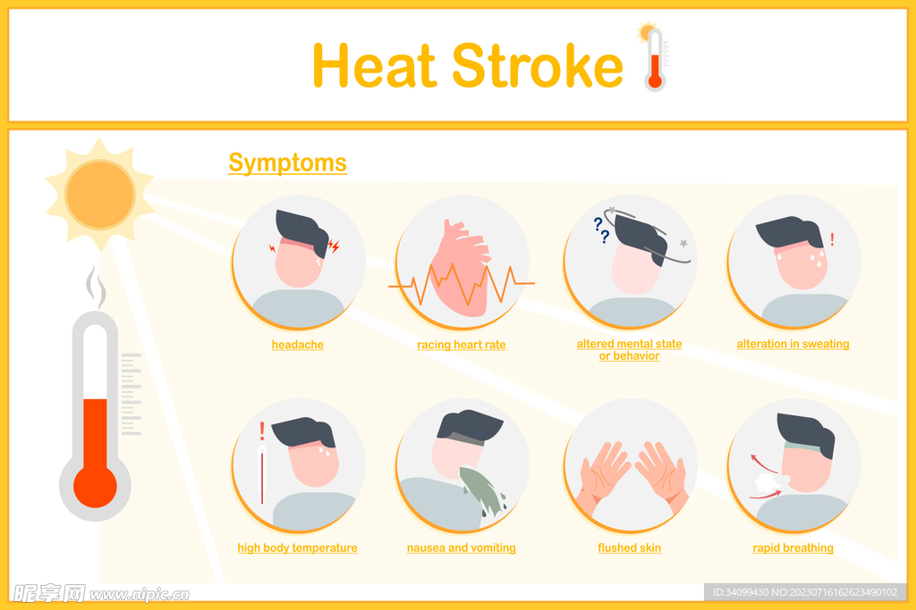 卡通中暑人物症状插画