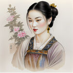 中国妇女，面容精致，五官端正，精致五官刻画