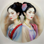 中国四大美女，色彩丰富，明亮，层次感强
