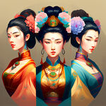 中国四大美女，色彩丰富，明亮，层次感强