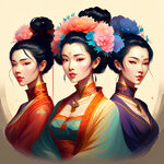 中国四大美女，色彩丰富，明亮，层次感强