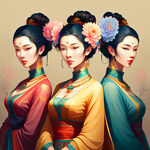 中国四大美女，色彩丰富，明亮，层次感强