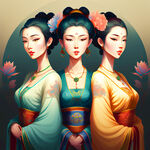 中国四大美女，色彩丰富，明亮，层次感强