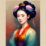 中国古装美女，色彩丰富，明亮，层次感强