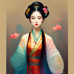 中国古装美女，色彩丰富，明亮，层次感强