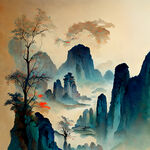 中国古典画，色彩丰富，明亮，层次感强