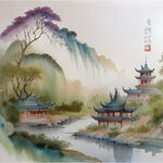 中国古典画，色彩丰富，明亮，层次感强