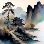 中国古典画，色彩丰富，明亮，层次感强