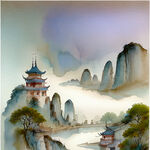 中国古典画，色彩丰富，明亮，层次感强