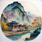 中国古典画，色彩丰富，明亮，层次感强