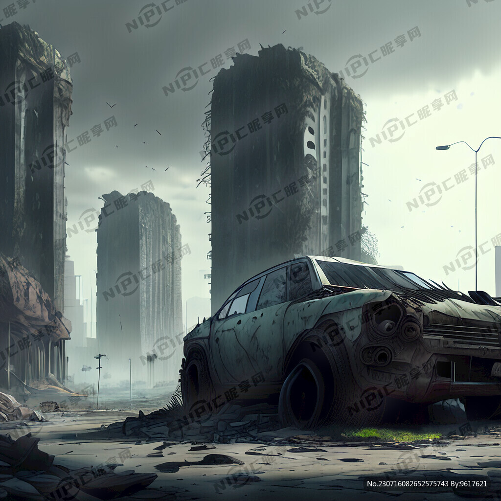 城市废墟 破旧汽车 赛博朋克