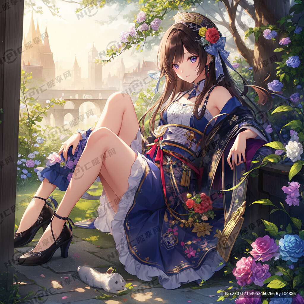 画面开阔 水彩 全身 美少女