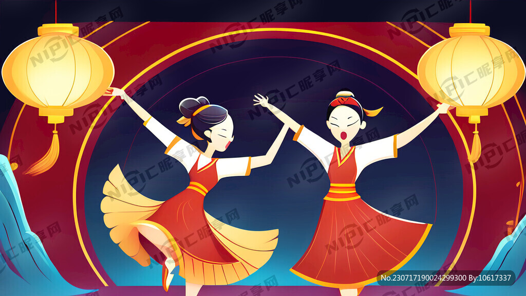 中国舞 抖音直播间 背景卡通